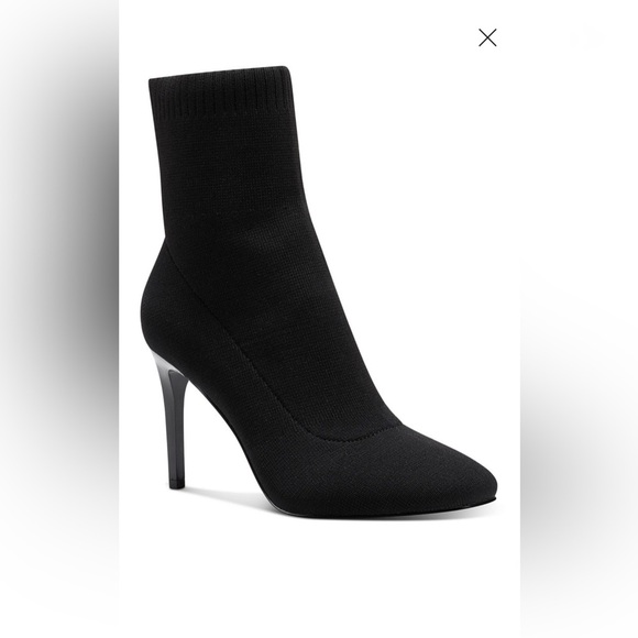 INC Womens Black Knit Sock Styling Padded Vidalia Square Toe Stiletto Dress Boot - Picture 2 of 9